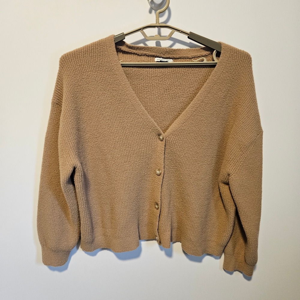 American Eagle Cardigan Sweater XL Ribbed Knit Fisherman Button Front Office